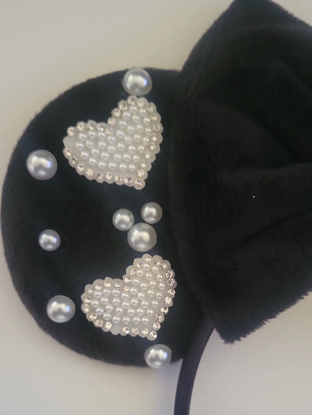 Black Pearl Heart Kids Headband with Bow